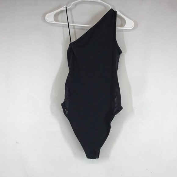 NIKE -WOMEN'S XS -BLACK DRI FIT  ONE SHOULDER COTTON BLEND YOGA BODYSUIT AR6409 - Picture 4 of 6